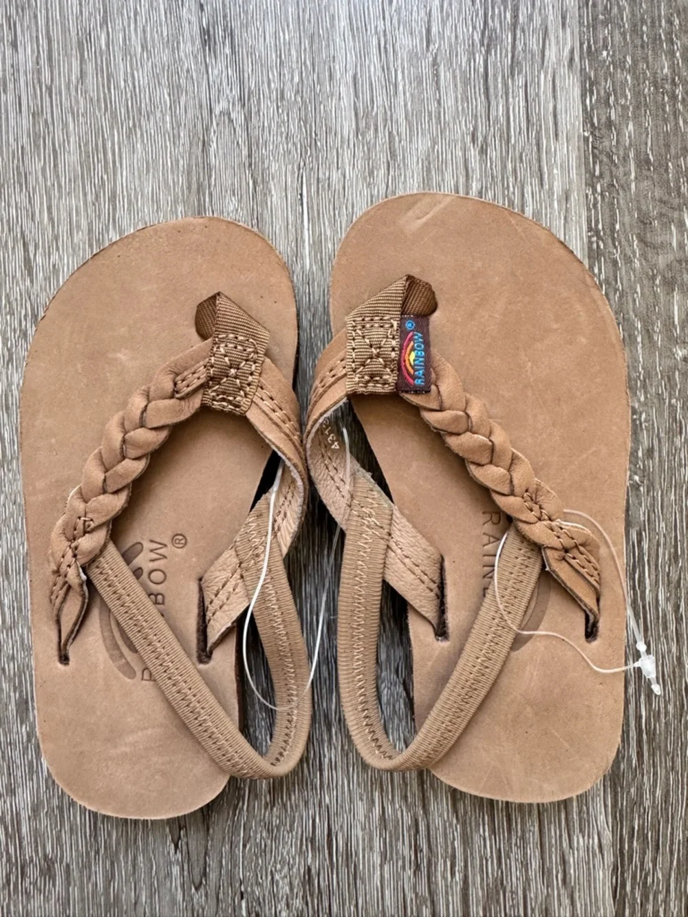Rainbow Kids Flirty Braidy Leather Flip Flops Brown Slingback Sandals Size 5/6